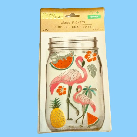 Crafters Square Flamingo Glass Stickers Magic on Jar Decoration Tropical Tiki - Picture 1 of 4
